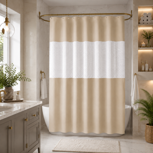 Κουρτίνα Μπάνιο Μπεζ 180x180cm Υφασμάτινη Αδιάβροχη EH-3